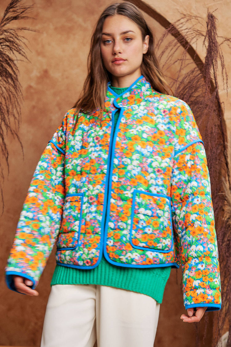 Retro Floral Quilted Jacket